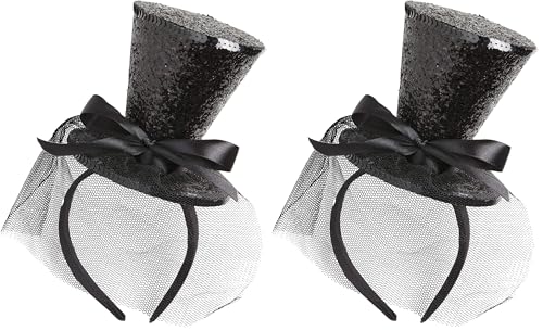 W WIDMANN MILANO Party Fashion - Diadema mini sombrero de copa glitter, con lazo y velo, sombrero, accesorio, carnaval