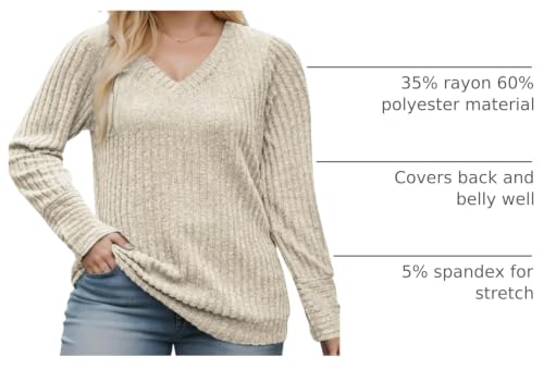 Image of VISLILY Womens-Plus-Size-Dressy-Tops Casual V Neck Long Sleeve Knit Sweater