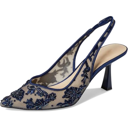 Black Heels for Women Closed Pointed Toe Slingback Lace Stiletto High Heel Pumps Slip on Sexy Office Dress Shoes