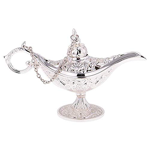 Taisuko Zink-Legierung Blume sehnte Öl Lampe Licht Aladdin Schmuckschatulle Magic Genie Lampe Wishing Pot Ring Halter 3 Farben optional (Silber) Cover