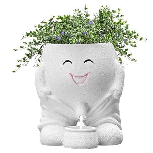 Maceta alta y profunda para verdes, florero de jardín | Florero de cara humana | Macetas de flores para exterior, con agujero de drenaje, para oficinas, jardín, patio