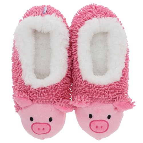 Snoozies! Whimsical Critters Super Soft Sherpa Fleece Ladies House Slippers UK Sizes 3-9 - Cat, Dogs, Frogs & Pigs! (Pig, UK Footwear Size System, Adult, Women, Alpha, Medium, Medium)