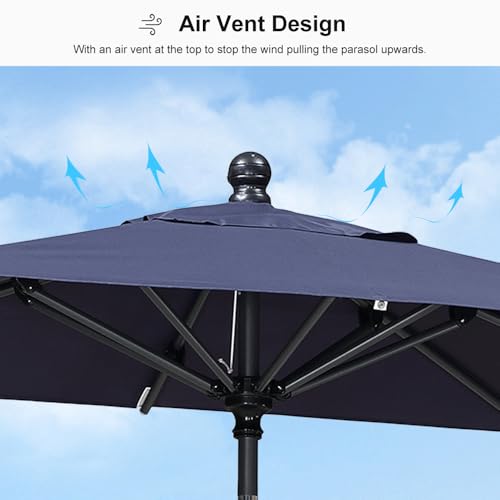 Image of PURPLE LEAF Patio Market Umbrella 6' x 4' Rectangle Tilt Navy Blue 8 Ribs