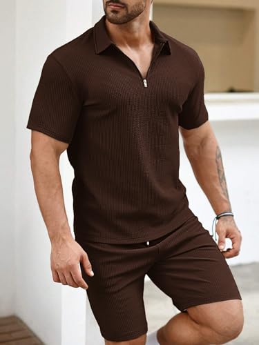 Image of Vogaan Men's Premium Cotton Blend Pyjama Set | Stylish Solid Polo Tshirt and Shorts | Casual Night Suit Wear Set for Man | Summer Co-ords Set with Shorts | Comfortable Nightwear & Loungewear
