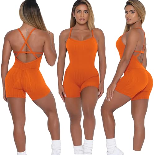Havejoy Mono Corto Mujer Deportivo Tirantes Body Espalda Descubierta Sin Mangas Cuello Cuadrado Overol Ajustados Jumpsuit Short Mameluco Pelele Verano Ropa Deportiva para Gimnasio Fitness Yoga Jogging