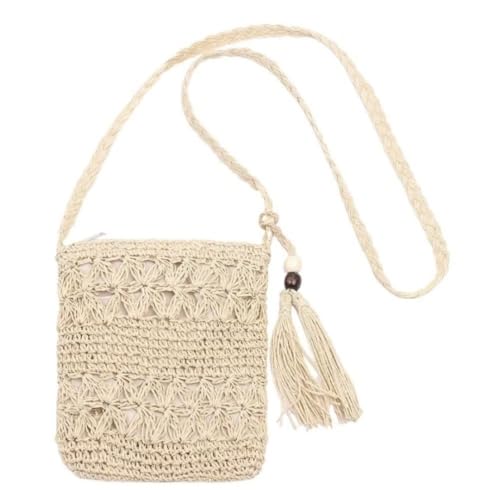 Bolsa de Palha Pequena Feminina Casual Forrada com Chaveiro Transversal (Bege)