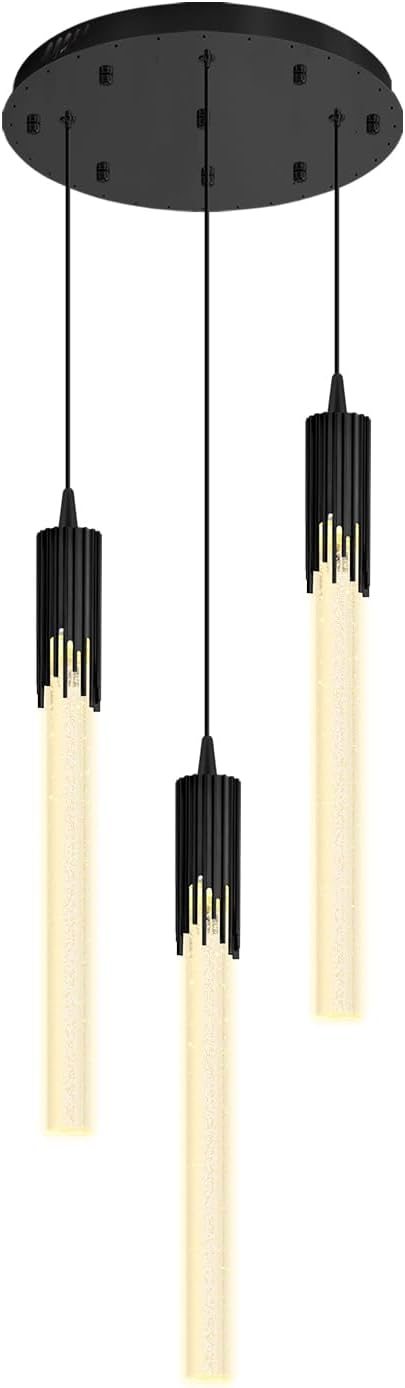 Flashing God 3 Light Mini Chandelier Black Modern Crystal LED Pendant Light for Kitchen Island Adjustable Hanging Light Fixture for Dinning Room Bedroom Dimmable 2700K 4500K 6000K