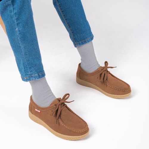 Image of TRULAND Leather Oxford Shoes for Women - Suede Lace Up Moc Toe Low Platform Flat Wallabees Shoes