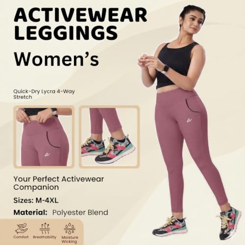 Image of Nexsus Appparels Stretchable Gym Pants for Workout : The Ultimate Yoga Pants | Gym Wear for Woman | Gym Tights for Women with Side Pockets | Available in Plus Size's