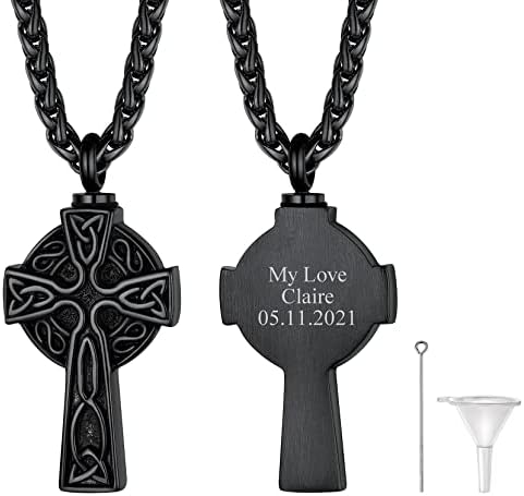 Richsteel Personalised Ashes Jewellery for Men Women, Celtic Knot/Tree of Life/Virgin Mary/Dog Paw/Rose Flower/Skull Pendant Cremation Necklace, Adjutable Stainless Steel Chain, Send with Gift Box