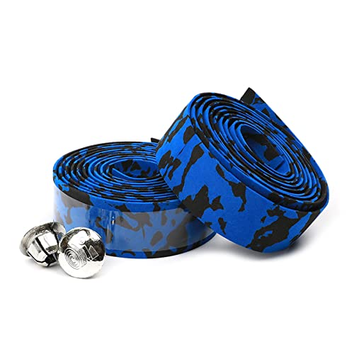 GRABLOOM Bicycle Handlebar Tape Anti-Slip Damping Cycling Road Handle Belt Wraps with End Plugs Handlebar Wrap Padded Tape Road, blue black