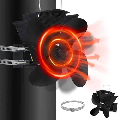 XINZI 4 fogli, ventilatori per camino, funzionamento a calore, senza corrente, silenzioso, con 2 anelli fissi, diffusore di calore per camino, stufa a legna, stufa in maiolica, focolare