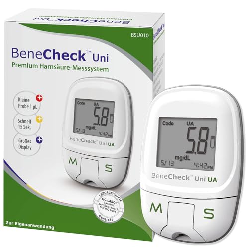 BeneCheck Premium Harnsäure-Messgerät Starterset mit 10 Teststeifen 10 Lanzetten und Zubehör