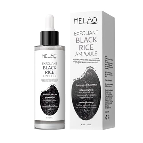 Black Rice Exfoliating Serum Ampoule - 80ml Gentle Face & Body Scrub for Dead Skin & Blackheads, All Skin Types, Gentle Peel Essence with Fermented Black Rice Extract, Pore Refining & Hydrating Serum