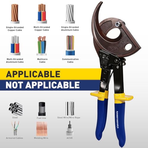 Image of haisstronica Ratchet Cable Cutters,Heavy Duty Wire Cutters for Cutting Electrical Copper & Aluminum Cable Wire Up to 400mm(750 Kcmil)