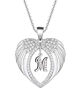 LQXY 925 Sterling Silver Initial Letter A-Z Necklace, 26 Alphabet Angel Wings Heart Necklace for ...