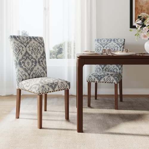 Image of Stylish Dining Chairs Set of 2, Upholstered Parsons Dining Room Chair with Nailhead Trim, Kitchen Room Chair with Thick Cushions and Wood Legs, Nailhead Trim, SKY2050A-03