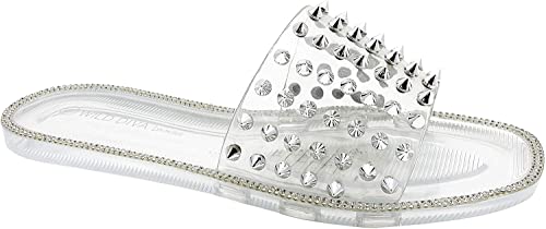 Wild Diva Lounge Women's One Band Jelly Rhinestone Slide Sandals