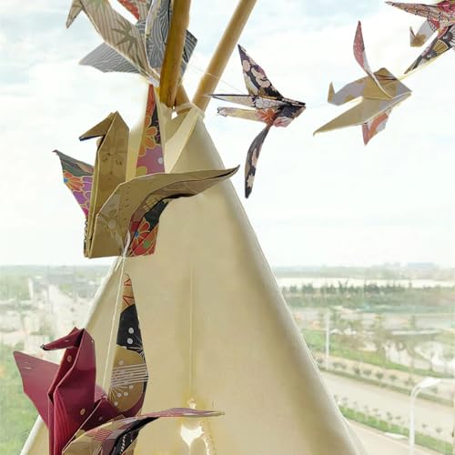Image of Japanese Crane Paper Hanging Garlands, Origami Birds Streamers | Japanese Crane Blessed Garlandfor Bridal Shower, Baby Shower Birthday Party Supplies Garden Bedroom Ceiling Hanging Decor