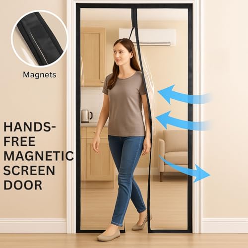 Image of Royalkart Transparent PVC Magnetic Door Curtain | Hands Free Self-Closing Screen | Blocks Insects & Outside Dust | Clear See-Through Screen for Home, Kitchen, AC Room, Shop | Door Size- 120cm x 215cm