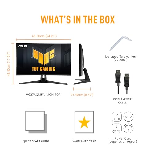 ASUS TUF Gaming VG27AQM5A QHD Monitor (27 Zoll, 2560 x 1440, Fast IPS, 0,3 ms Reaktionszeit, 300 Hz, Lautsprecher, ELMB Sync, HDMi, DisplayPort, USB-C) (90LM0BG0-B01971)