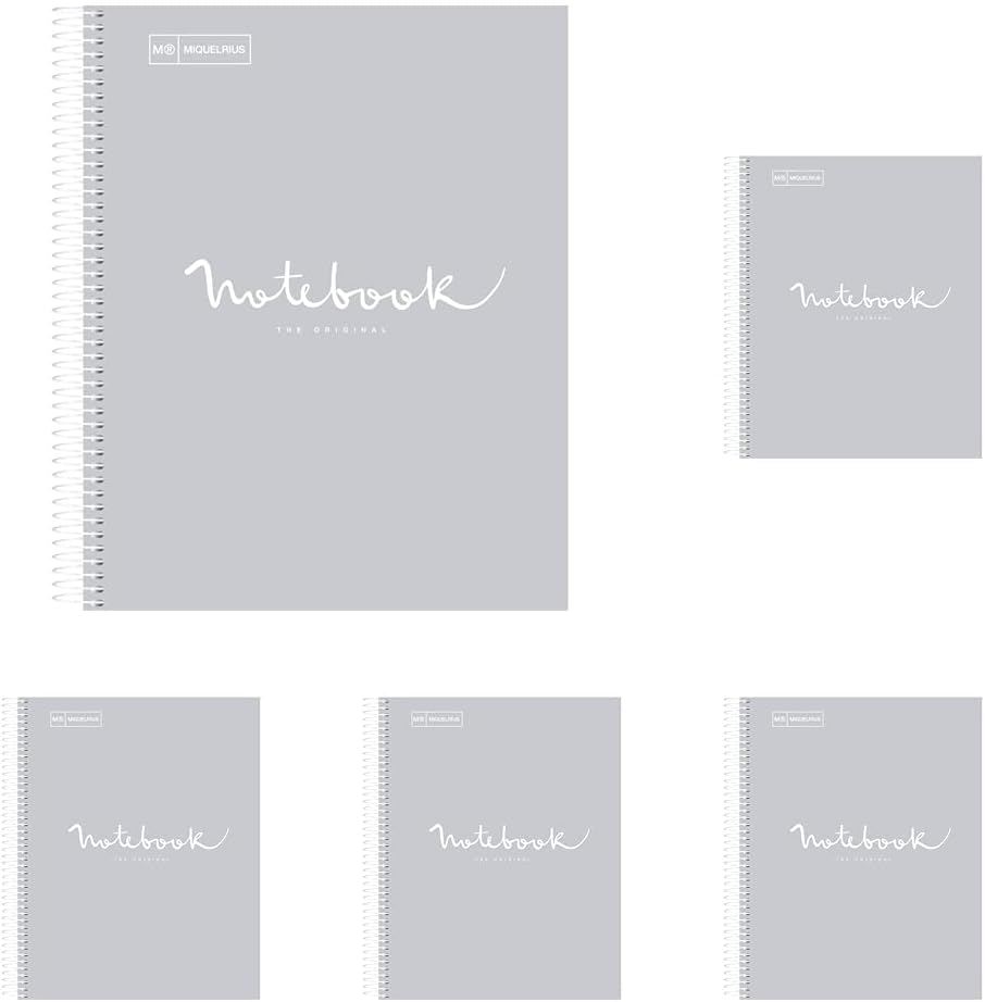 ROARING SPRING Miquel Rius M Emotions 1 Sprial Subject Notebook, Lined 11" x 8.5", 80 Sheets Heavy Weight White Paper, 3 Hole Punched, Micro-Perforated, Gray Board Cover (Pack of 5)
