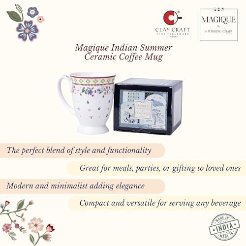 Image of Clay Craft x Magique by The Wishing Chair : Indian Summer - Coffee Mug | 300 ml | Handcrafted Floral Cup | Elegant Lightweight Coffee Mug | Microwave & Dishwasher Safe | Milk Mug