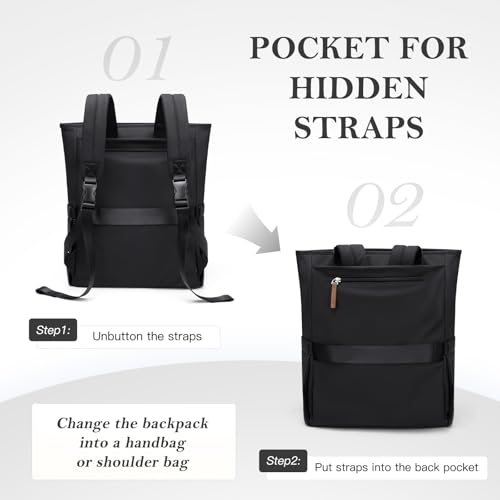 GOLF QUALITY Mochila Mujer, Mochila Ordenador Portátil de 16 Pulgadas Mochila Viaje 2 IN 1 Mochila Bolsa de Mano, Mochila Escolar Impermeable Laptop Backpack para Trabajo Universidad, Negro - imagen 5