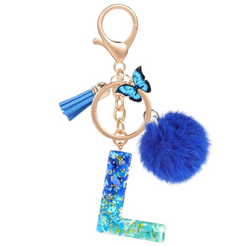 MWOOT Nombre Letra inicial L Llavero, Azul Llaveros Coche para Mujeres, Encantos de Resina Para Llave de Puerta Llave del Coche Decoración Del Bolso