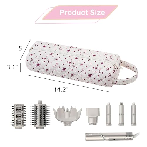 Image of RSRSLEII Quilted Hair Tools Travel Bag，Hair Styling Accessories Storage Case for Shark FlexStyle, Dyson Airwrap Hair Dryer, Curling Iron, Revlon Hair Tools，Portable and foldable(13Bow&Heart)