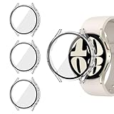 Protection Complète 360°：Cet étui combine une coque pour Samsung Galaxy Watch 7 rigide en PC et un verre trempé intégré, offrant une défense optimale contre les chocs, rayures, impacts et frottements. Idéal pour une protection durable de votre montre, même lors d’activités sportives ou en déplacement.