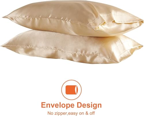 Image of Satin Pillow Covers Set of 2 - Soft & Smooth Pillowcases for Hair & Skin Care | Envelope Closure | Includes 3 Free Random Color Scrunchies | Frizz-Free Sleep Essentials (Taupe)