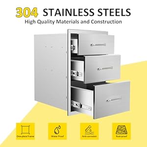 Outdoor Kitchen Drawers 18''Wx 23''H x 23''D Triple BBQ Drawers Stainless Steel Built-in Drawer for Outdoor Kitchen Island, Patio Grill Station Outdoor Kitchen Drawers 18Wx 23H x 23D Triple BBQ Drawers Stainless Steel Built in Drawer for Outdoor Kitchen Island Patio Grill Station