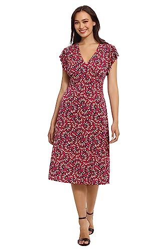 London Times Women's Dresses V-Neck Ruffle Sleeve Matte Jersey Dress Casual Summer Fun Easy Wear to Brunch