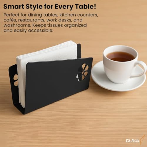 Image of RUWA Napkin Holder for Dining Table - Tissue Paper Stand for Kitchen, Bathroom & Office | Tabletop Tissue Dispenser for Home, Restaurant & Decor Use (Floral Tissue Holder, Pack of 4)