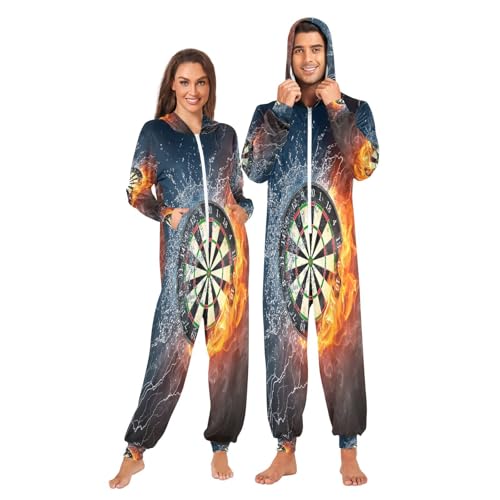 HMZXZ Adult Onesie Pajamas Darts Board for Men and Women Darts Board One-Piece Costume Sleepwear Jumpsuit Matching Pjs for Women Multi