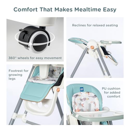 Image of Mee Mee Royal Rise 3-in-1 Baby Highchair with Swing Mode, Recline & Adjustable Height | Foldable Feeding Chair with 5-Point Safety Harness, Wheels & Removable Tray | 6 Months to 4 Years (Light Grey)