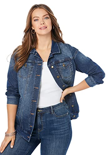 Roaman's Women's Plus Size Boyfriend Stretch Denim Jacket