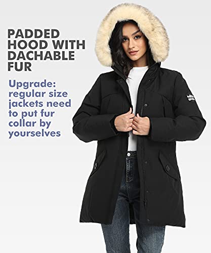 Puremsx Womens Winter Vegan Down Jactet, Thicken Classic Hooded Faux Fur Lined Windproof Quilted Parka For Women Warm Overcoat Outwear Classic Jackets Gift For Mom,Black,2X-Large #TOP3