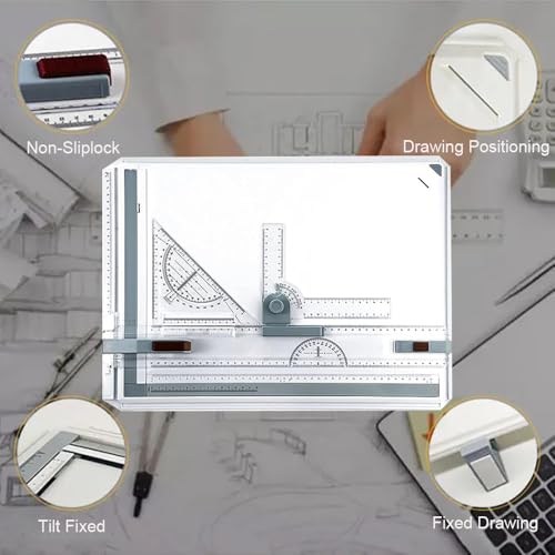 Miniatura 7 de Newfun Tablero De Dibujo A3 Multifuncional,Con Regla Transparente Y Movimiento Paralelo Y Angulo De Medición Ajustable Para Estudiantes, Ingenieros, Arquitectos Dibujo Técnico A3