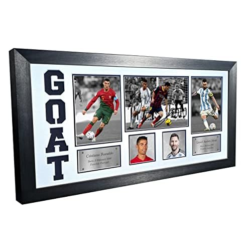 Goat Cristiano Ronaldo Lionel Messi Real Madrid Barcalona firmada con autógrafo para fotografía de fútbol