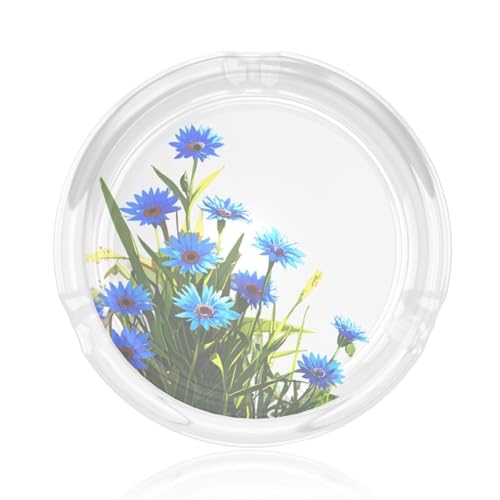 Posacenere rotondo in vetro stampato con fiori di fiordaliso, decorazione ideale per casa e ufficio