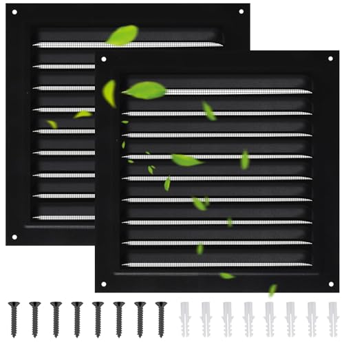 2 Pcs Gable Vent 6 x 6 Square Shed Vents Metal Attic Vent with Screen Mesh Louver Vent Grille for Exterior Door House Attic Garage Ceiling (Black)