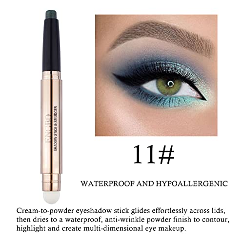 Iguzvaw Cream Eyeshadow Stick,2 In 1 Eye Shadow Pencil Crayon Makeup With Smudger,Multi-Dimensional Eyes Look,Waterproof Long Lasting Hypoallergenic Eye Shadow Sticks (11# Green Shimmer) #TOP1