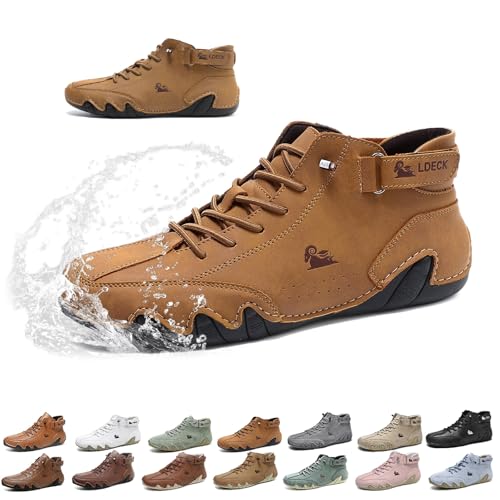 Vogldeck - Anthoern Men Waterproof and Breathable Orthopedic Walking Shoes, Fashion Casual Comfortable Non-Slip Handmade Suede High Boots Beck Shoes for Hiking Driving Chukka Boots(Brown,39 EU)