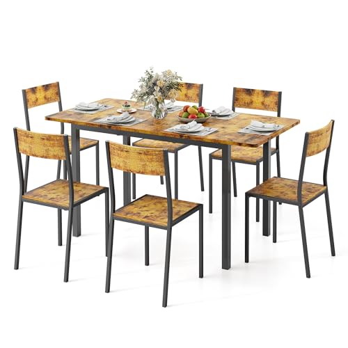Xbro Ensemble Table à Manger 6 Personnes Extensible avec 6 Chaises, Gain de Place, Structure Métal Stable, Montage Facile, Cuisine Salle à Manger 110–140 cm