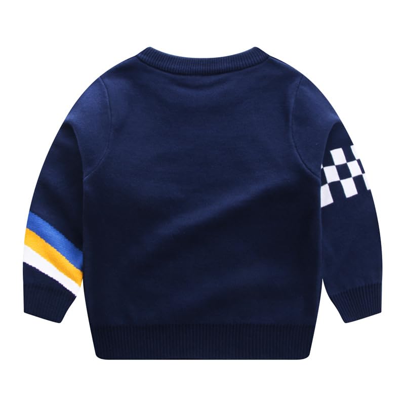 Meufam Toddler Boys Crew Neck Long Sleeve Knit Sweater Astronaut Planet Printed Cotton Pullover (Navy,120/4-5 Y,Unisex,Big Kid,US,Age,4 Years,5 Years)