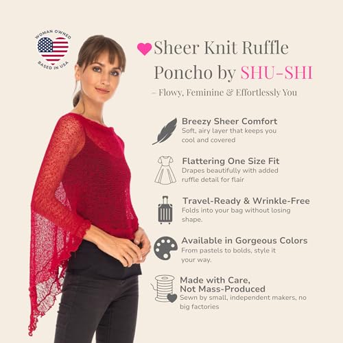 Image of SHU-SHI Women's Sheer Knit Poncho Shrug Lightweight Asymmetrical Ruffle Wrap Dressy Summer Shawl Cover Up Top