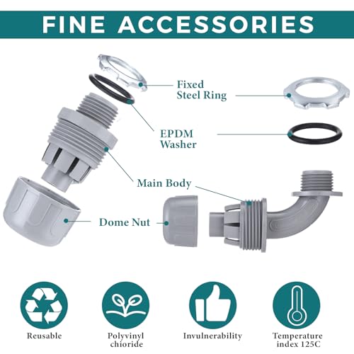 Hosuly 35 ft Electrical Liquid Tight Conduit and Connector Kit Flexible Non Metallic 1/2 Inch 35 ft Conduit 5 Angle and 7 Straight Fittings Conduit Straps - Thumbnail 3