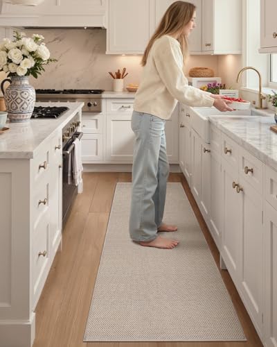 Miniatura 2 de Color G Alfombra Cocina Lavable Antideslizante, Alfombras Cocina Tejida Absorbente, Alfombras De Cocina Fácil De Limpiar, Alfombrilla Para Cocina, Comedor, Lavadero Beige, 43x180cm